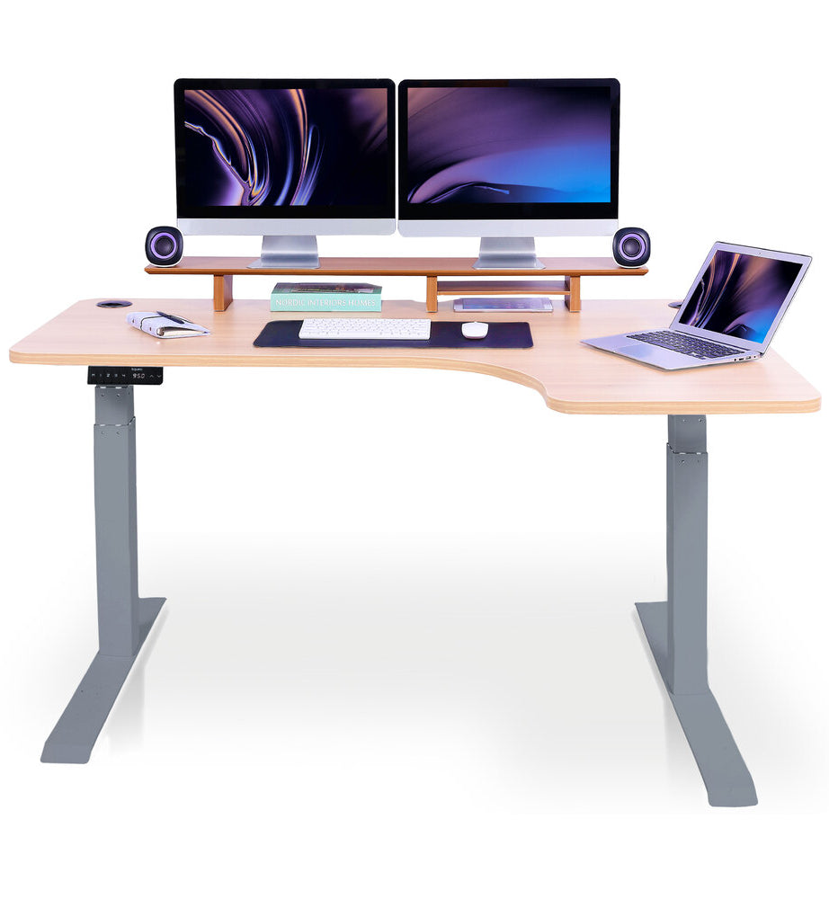 bureau assis debout d'angle 160cm gris chene clair