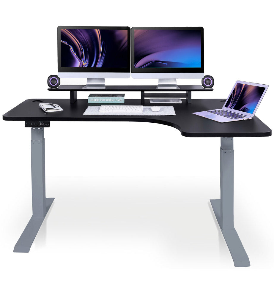 bureau assis debout d'angle 160cm gris noir