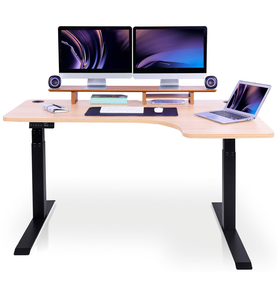 bureau assis debout d'angle 160cm noir chene clair