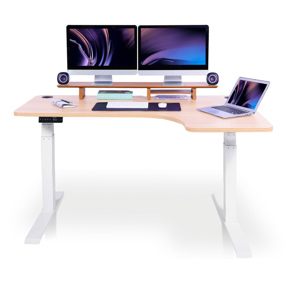 bureau assis debout d'angle 180 blanc chene clair