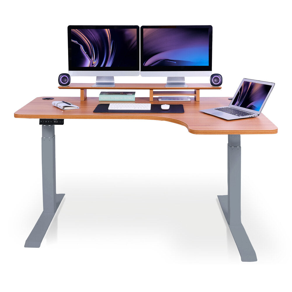 bureau assis debout d'angle 180 gris chene