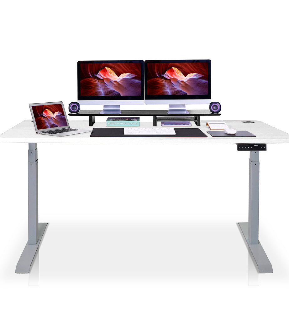 bureau assis debout 200x100cm gris blanc