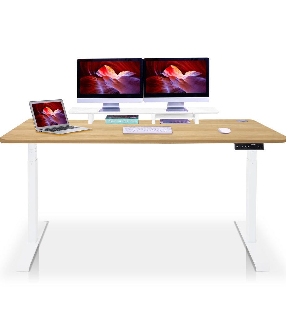 bureau assis debout DYNAMIC 200cm blanc chene doré