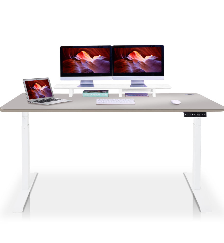 bureau assis debout DYNAMIC 200cm blanc beige taupe