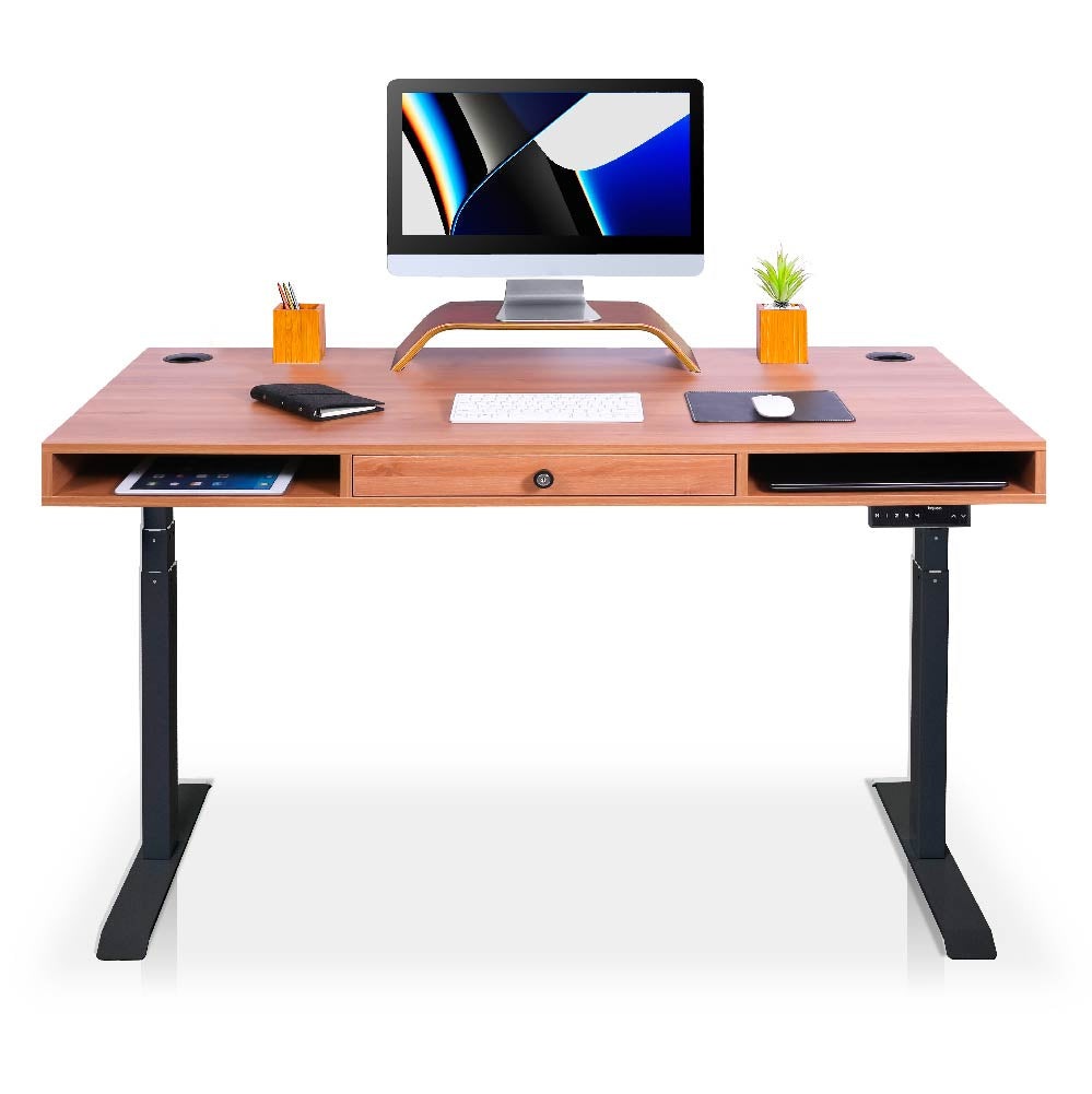 bureau assis debout avec tiroirs noir chene