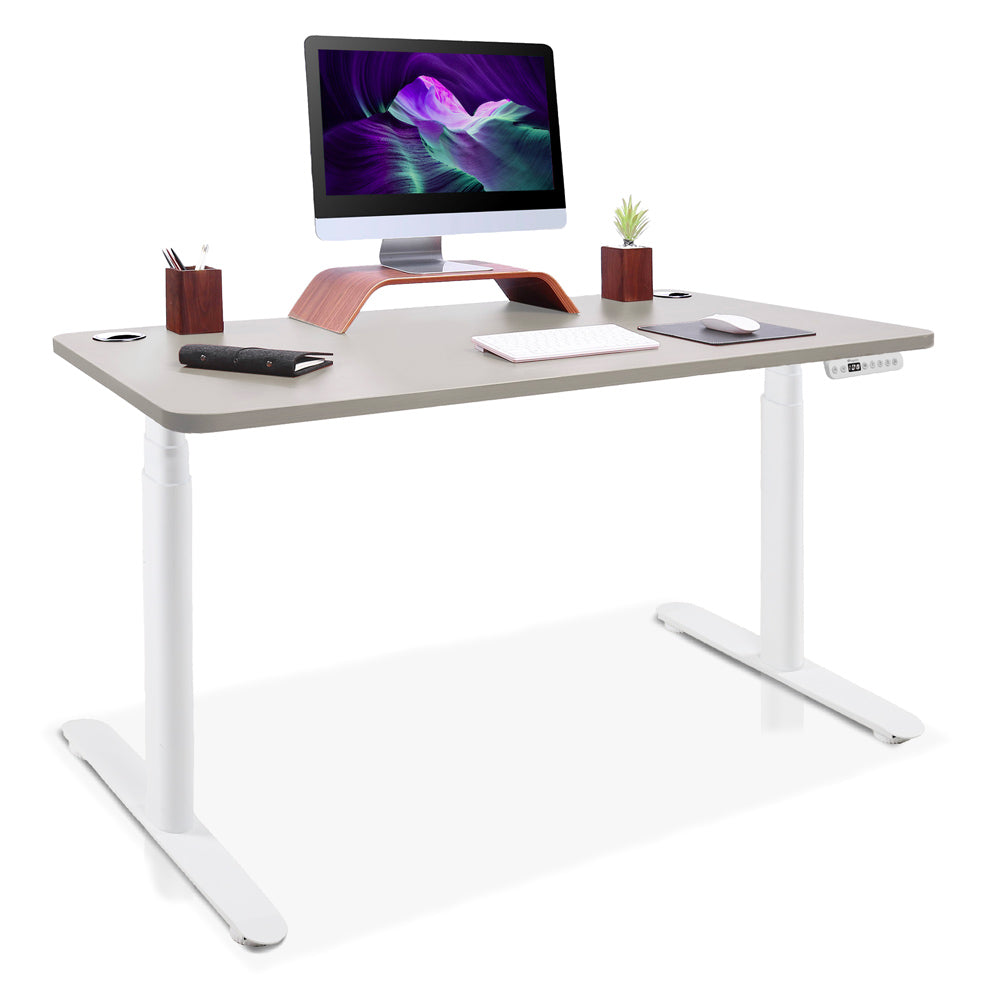 bureau assis debout pieds arrondis blanc/beige taupe 110x60cm
