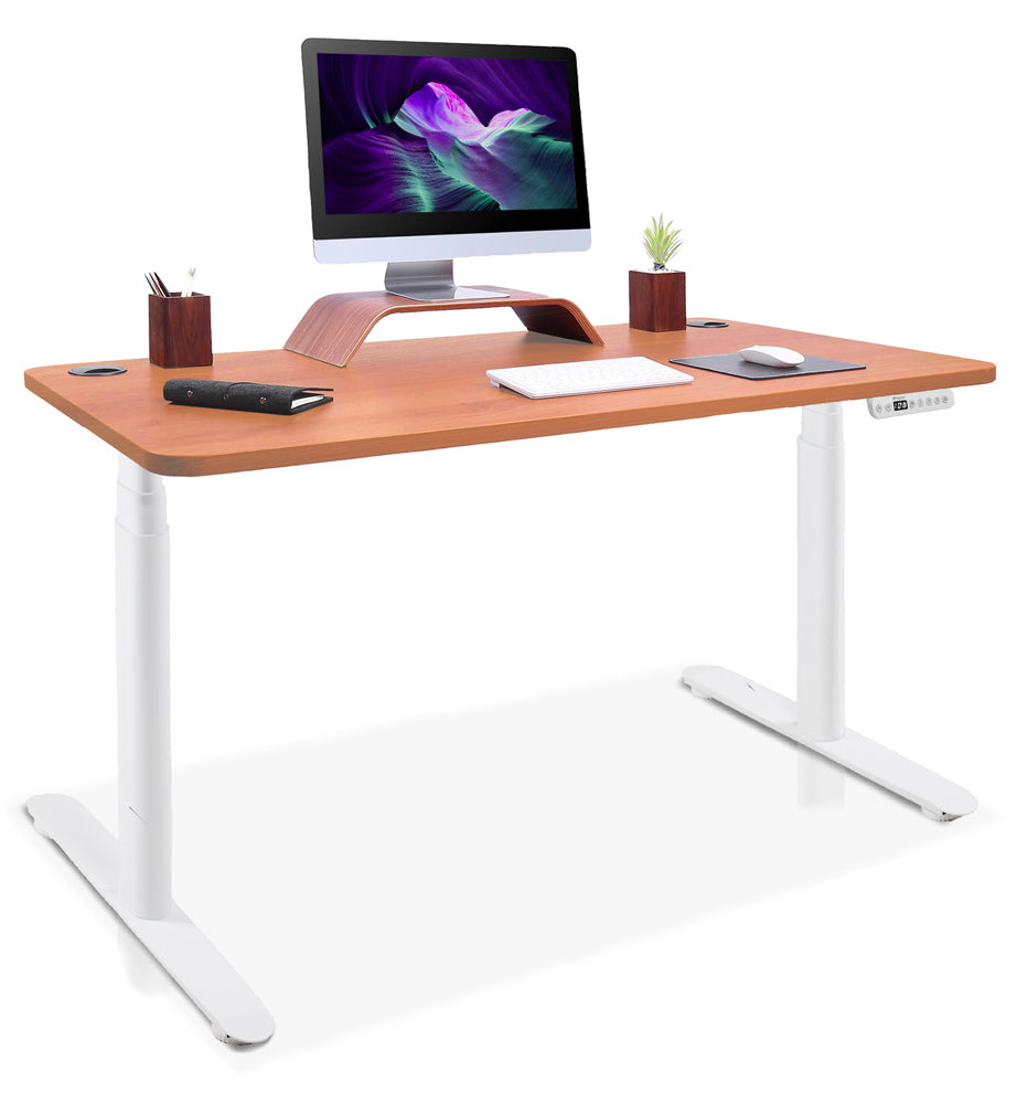 bureau assis debout pieds arrondis blanc/chêne 110x60cm