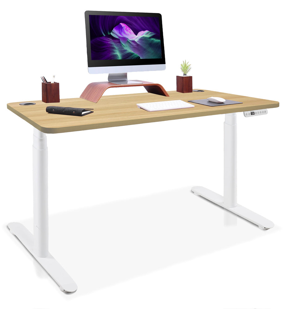 bureau assis debout pieds arrondis blanc/chêne doré 110x60cm