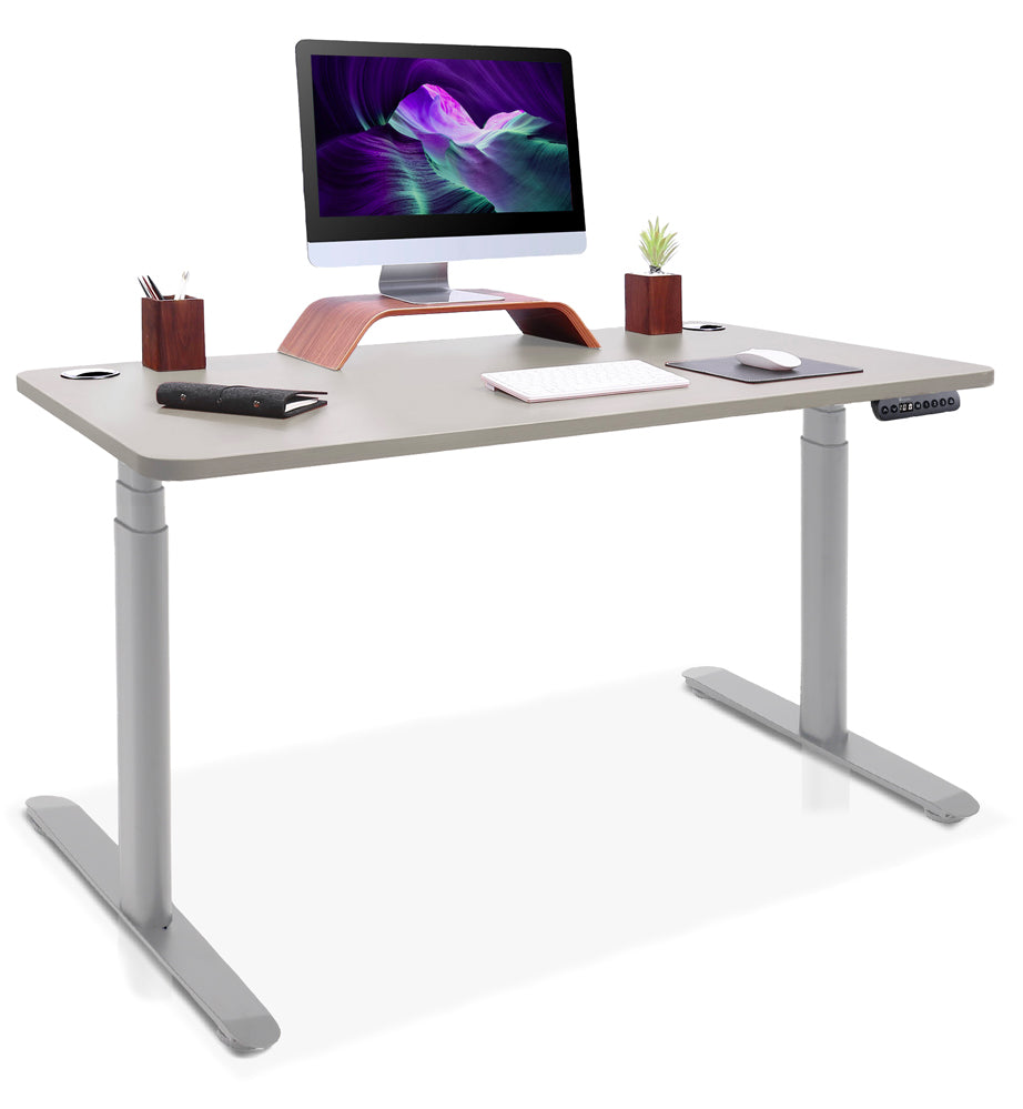 bureau assis debout pieds arrondis gris/beige taupe 110x60cm