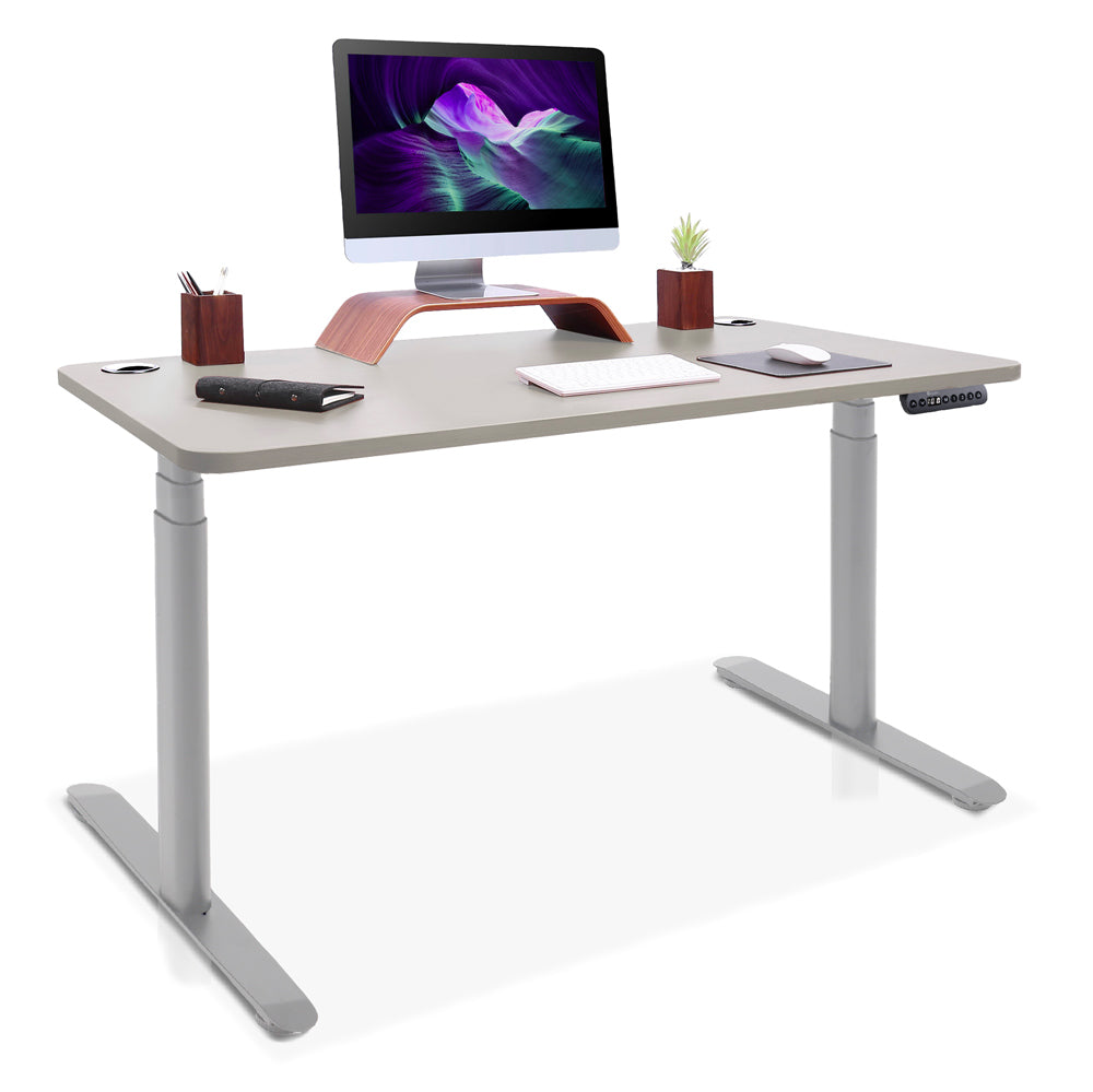 bureau assis debout pieds arrondis gris/beige taupe 110x60cm