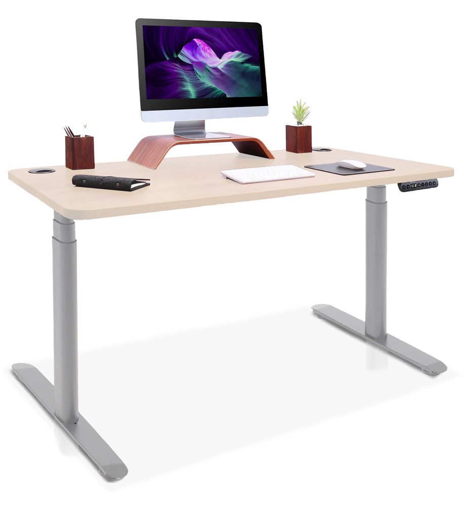 bureau assis debout pieds arrondis gris/chene clair 120x60cm