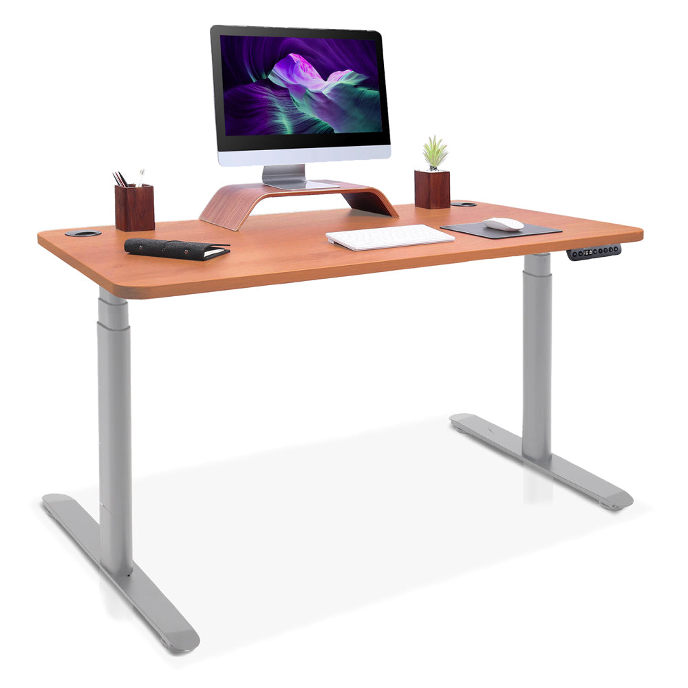 bureau assis debout pieds arrondis gris/chene doré 120x60cm