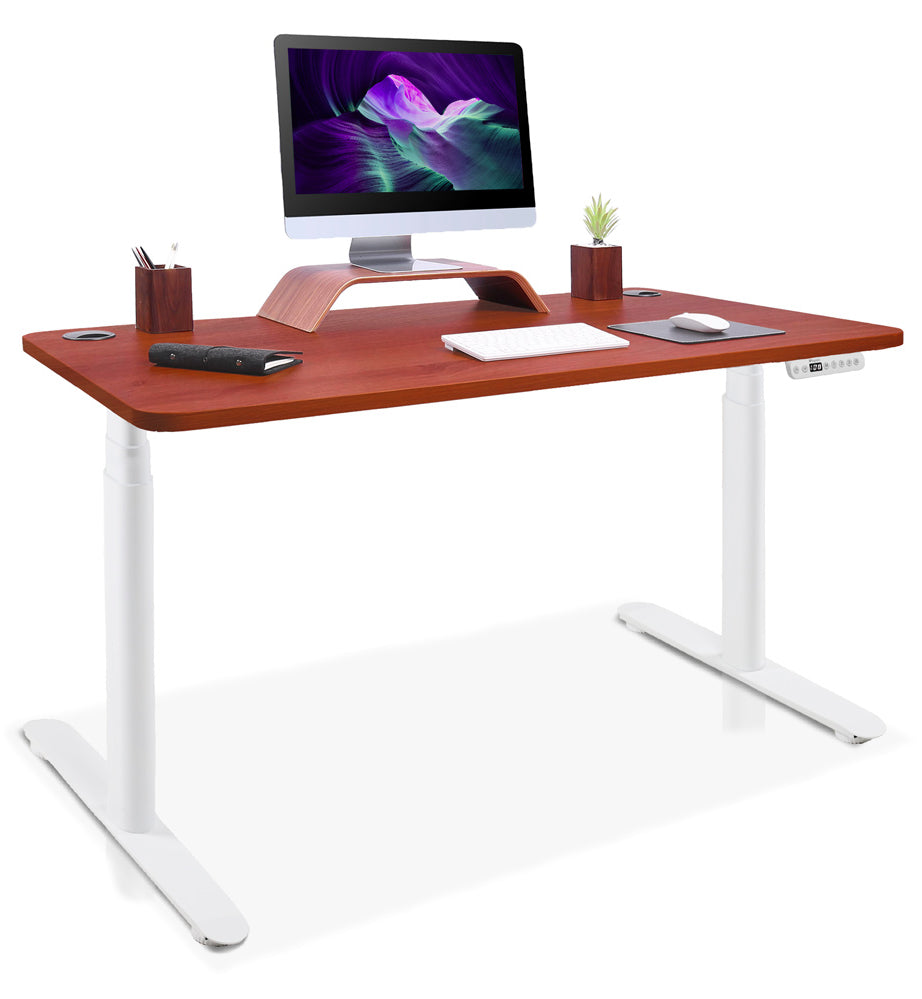 bureau assis debout pieds arrondis blanc/chêne foncé 120x60cm