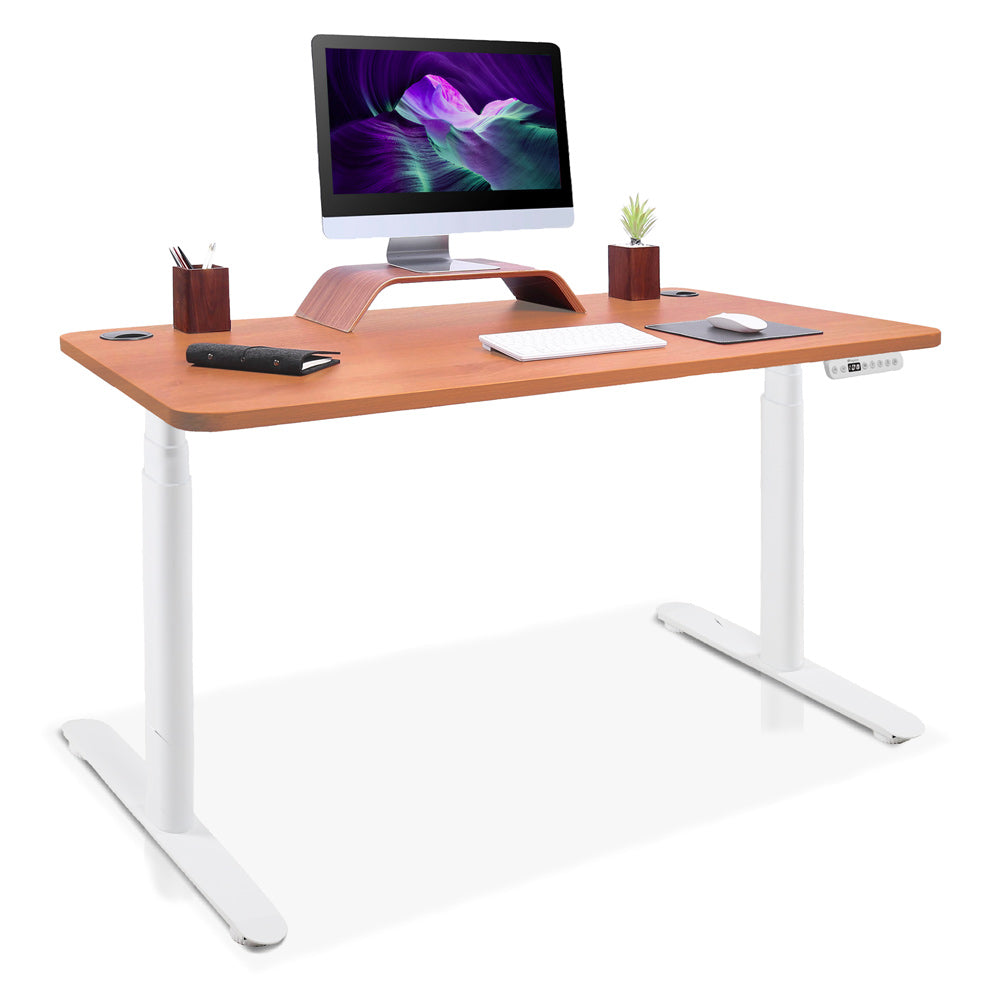 bureau assis debout pieds arrondis blanc/chêne 120x60cm