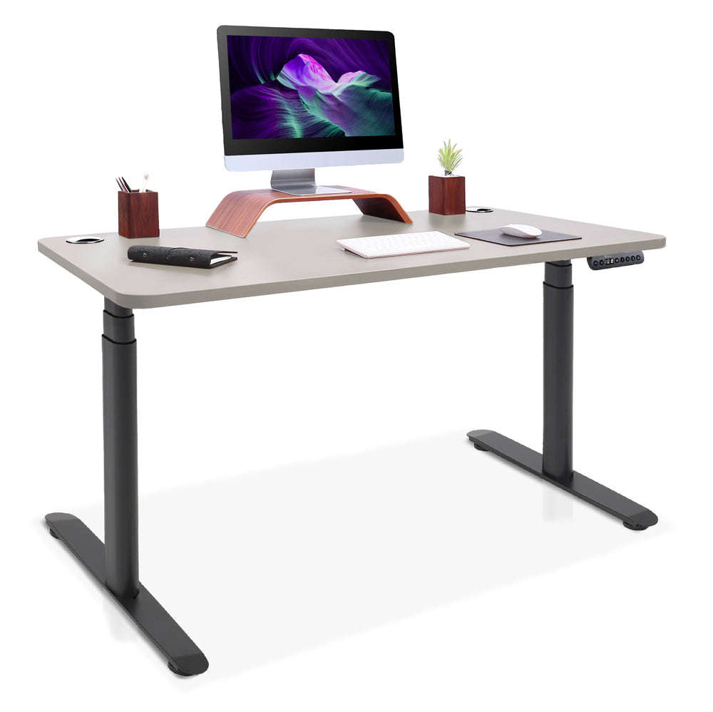 bureau assis debout pieds arrondis noir/beige taupe 120x60cm