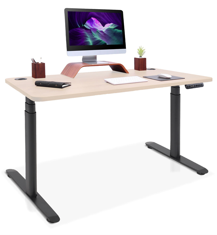 bureau assis debout pieds arrondis noir/chêne clair 120x80cm