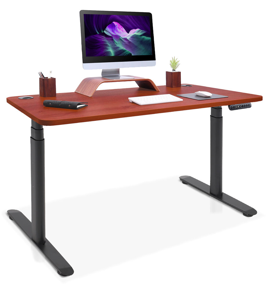 bureau assis debout pieds arrondis noir/chêne foncé 140x80cm