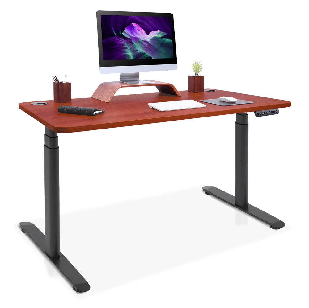 bureau assis debout pieds arrondis noir/chêne foncé 140x80cm