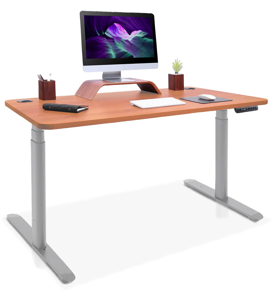 bureau assis debout pieds arrondis gris/chene 140x80cm