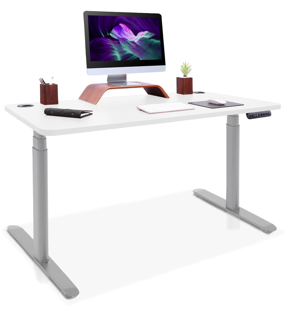 bureau assis debout pieds arrondis gris/blanc 160x80cm
