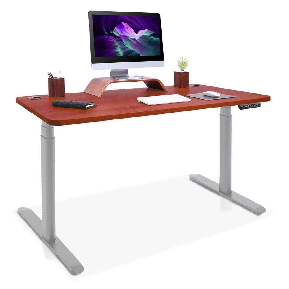 bureau assis debout pieds arrondis gris/chene foncé 160x80cm