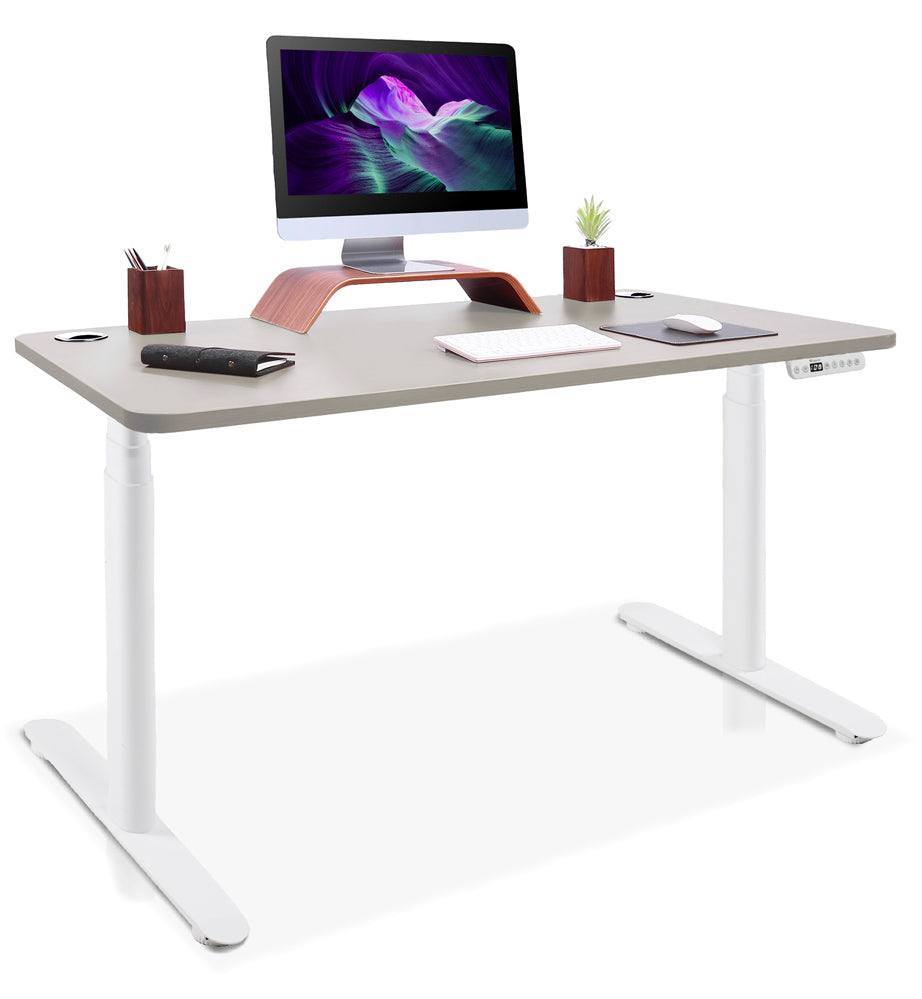 bureau assis debout pieds arrondis blanc/beige taupe 160x80cm