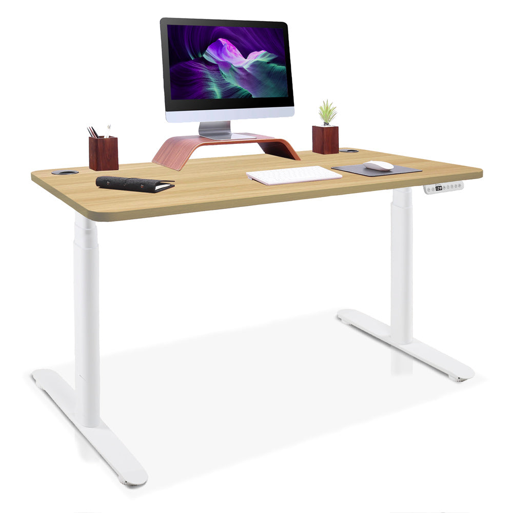 bureau assis debout pieds arrondis blanc/chêne doré 160x80cm