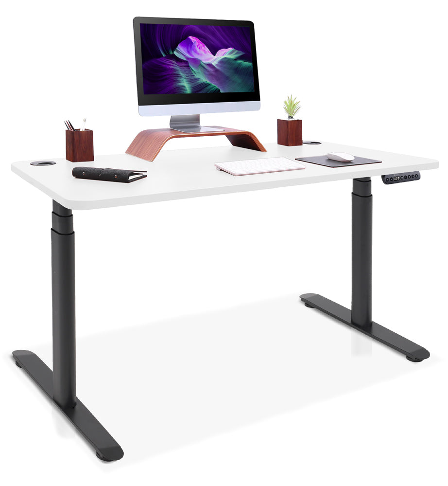 bureau assis debout pieds arrondis noir/blanc 160x80cm