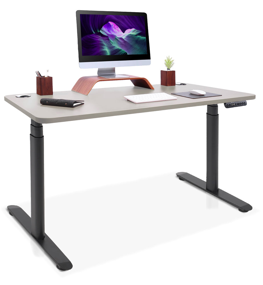 bureau assis debout pieds arrondis noir/beige taupe 160x80cm