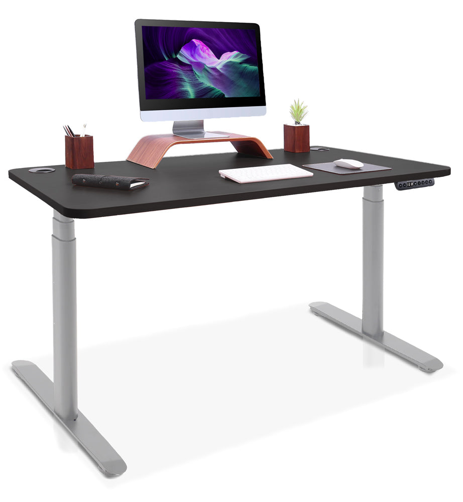 bureau assis debout pieds arrondis gris/noir 180x80cm