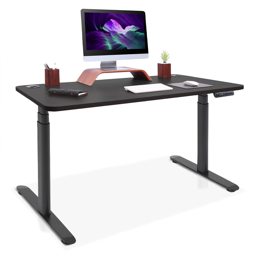 bureau assis debout pieds arrondis noir 180x80cm