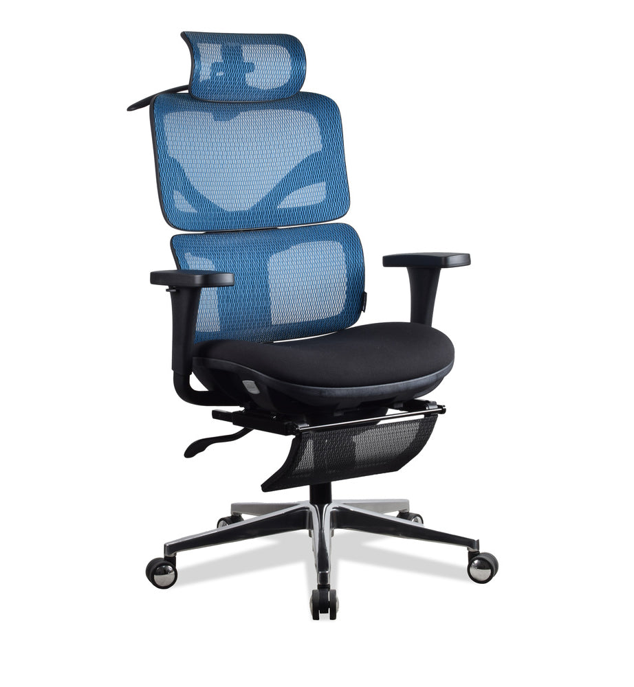 chaise ergonomique bleue avec repose pied TERRANA KQUEO