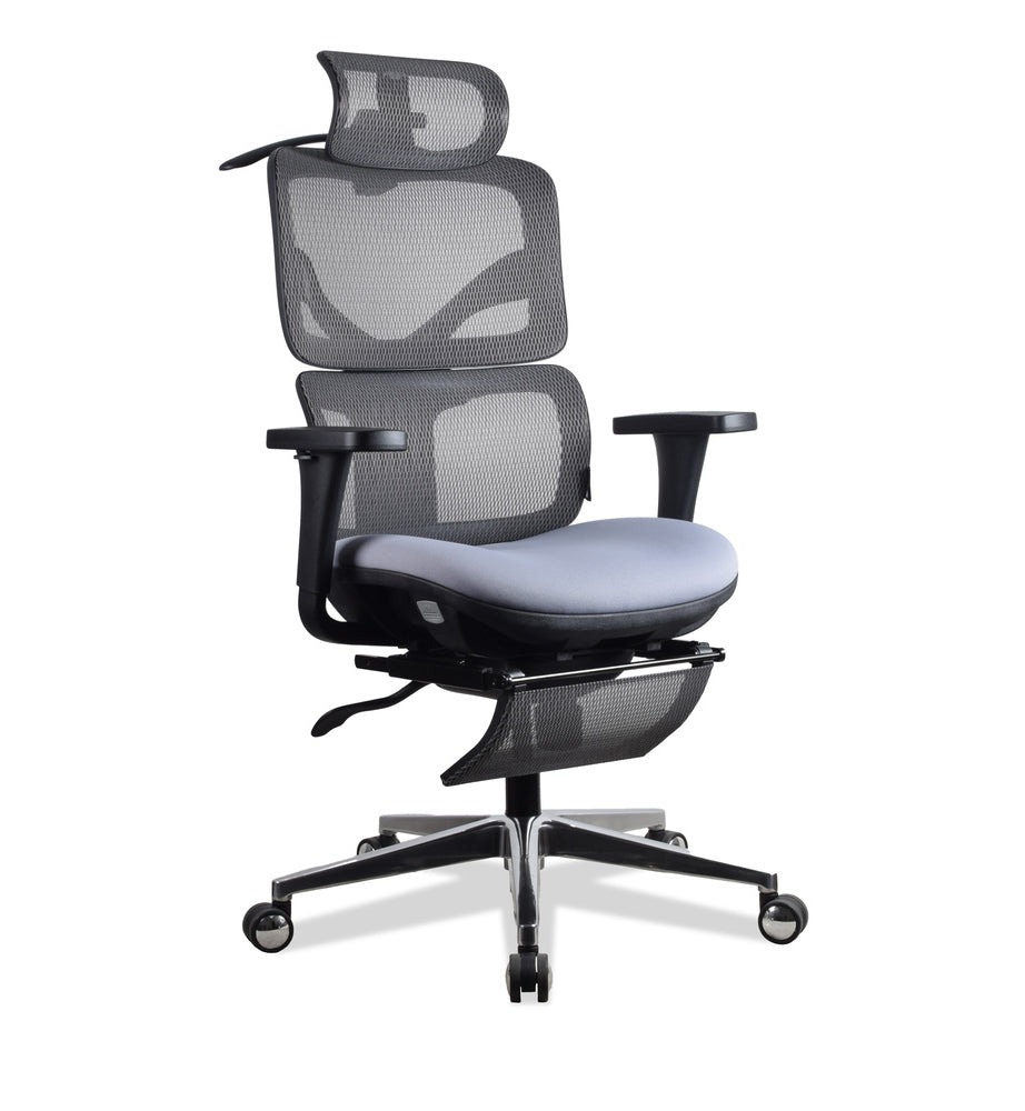 chaise ergonomique grise avec repose pied TERRANA KQUEO