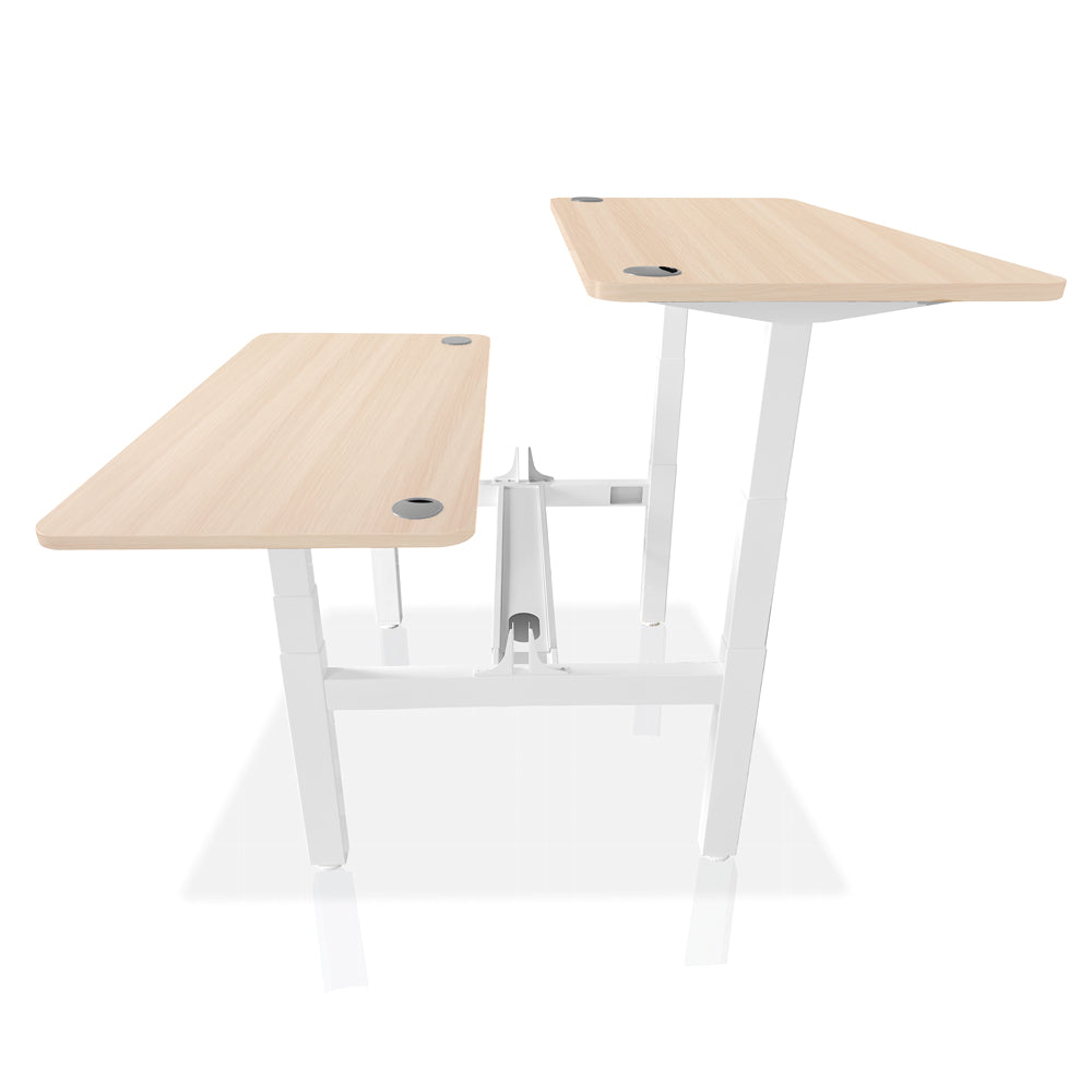 bureau assis debout DUO 140x80cm coloris blanc chene clair