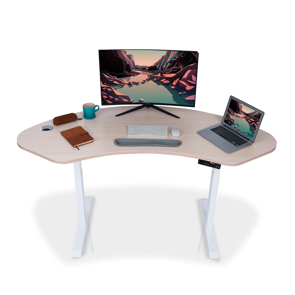 Bureau assis debout incurvé - DYNAMIC CURVE SQUARE 160x73cm blanc-chene-clair