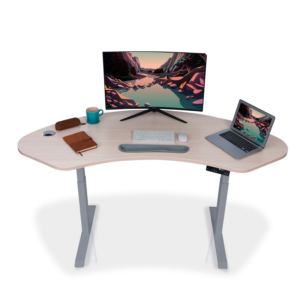 Bureau assis debout incurvé - DYNAMIC CURVE SQUARE 160x73cm gris-chene-clair