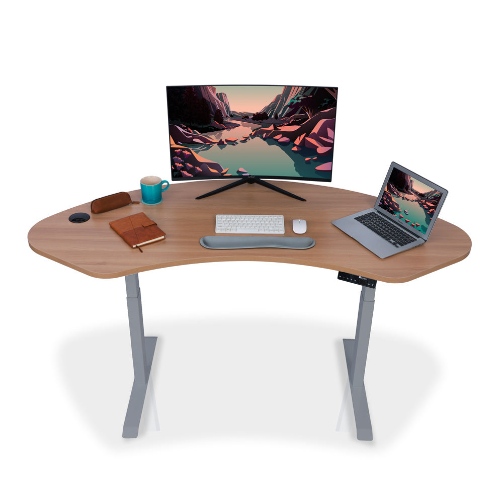 Bureau assis debout incurvé - DYNAMIC CURVE SQUARE 160x73cm gris-chene-naturel