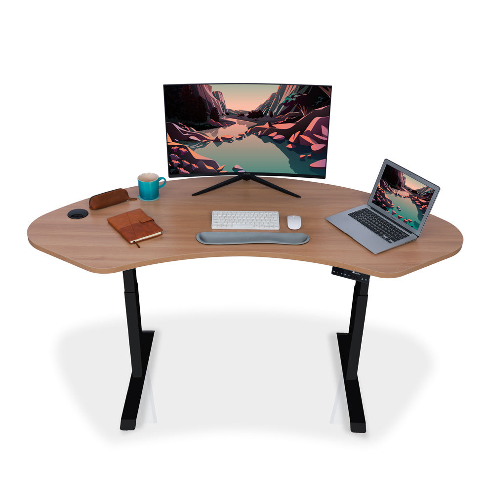 Bureau assis debout incurvé - DYNAMIC CURVE SQUARE 160x73cm noir-chene-naturel