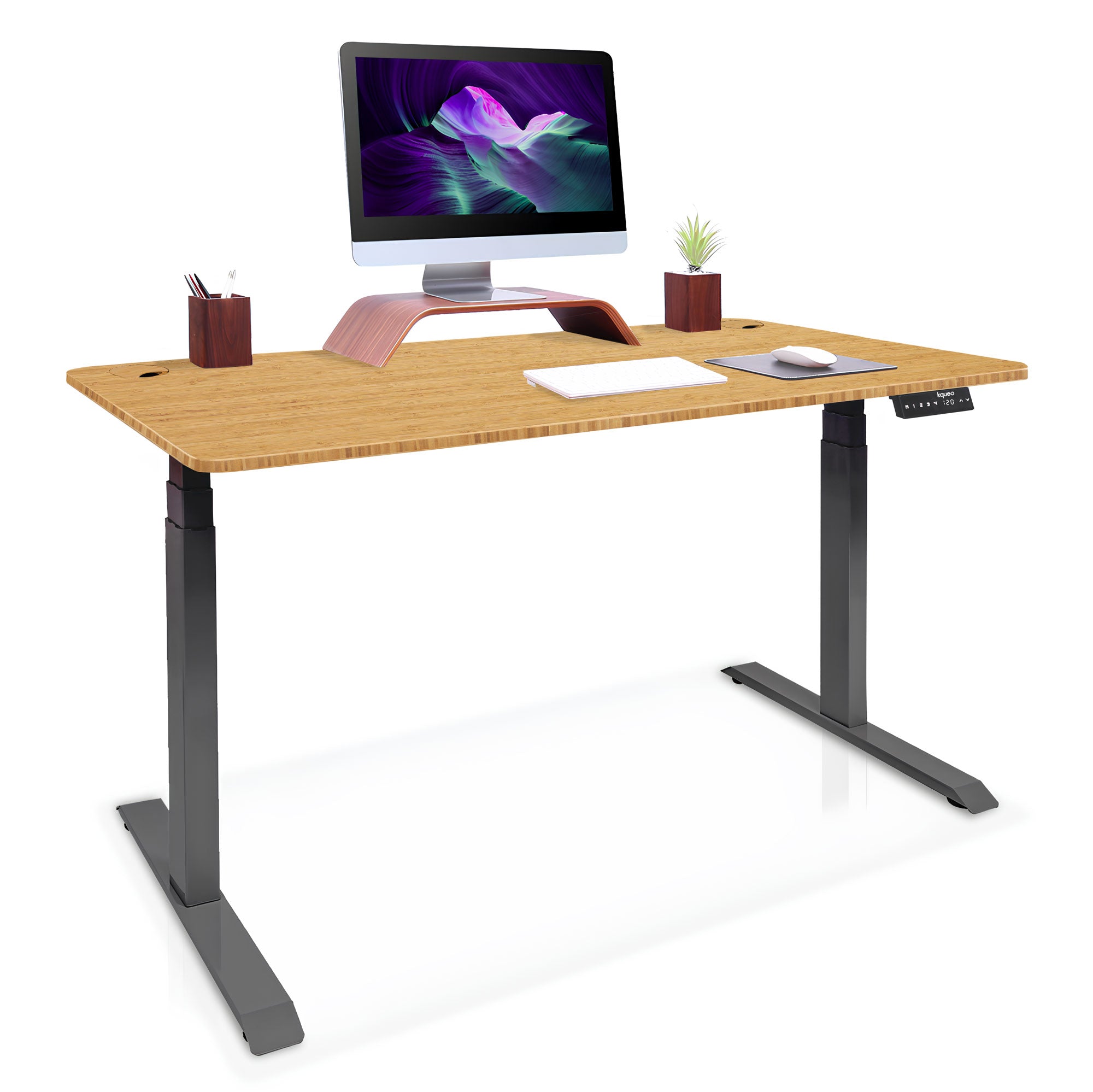 Bureau assis debout DYNAMIC BAMBOU 120x60cm noir plateau bambou