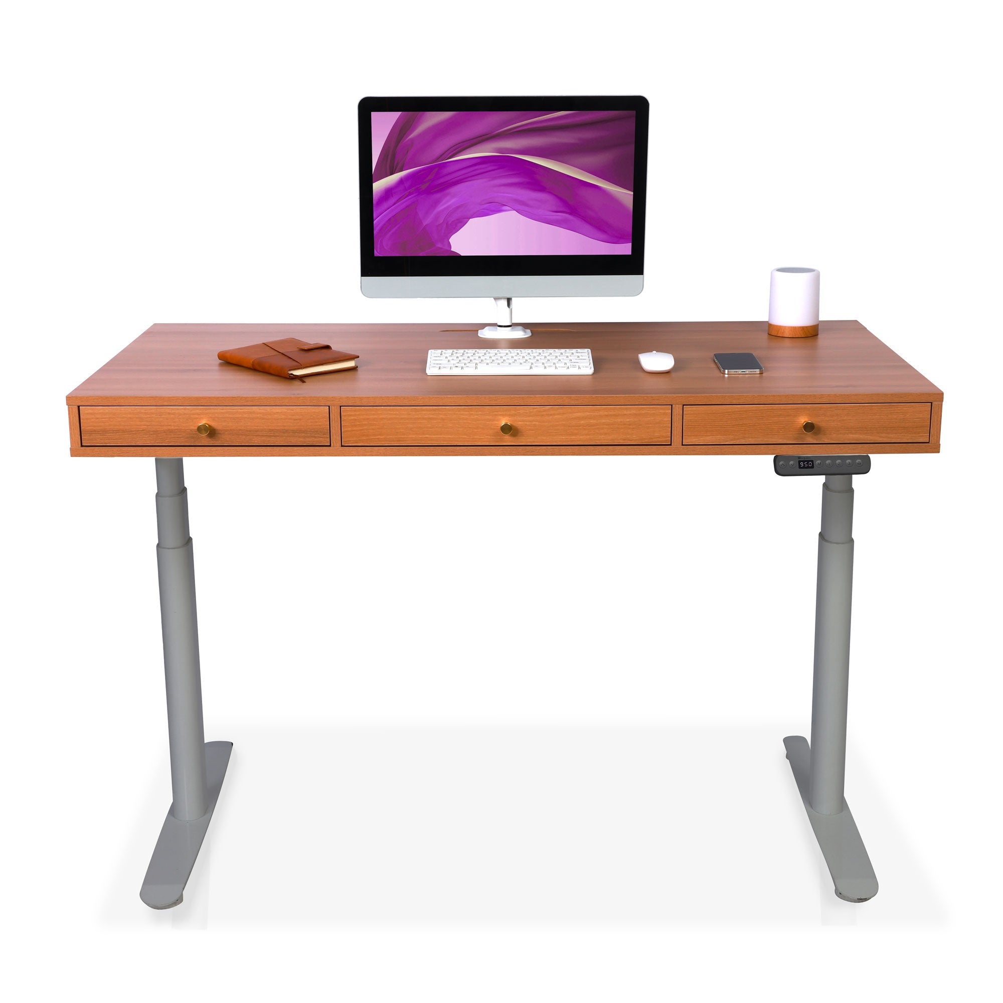 Bureau assis debout 3 tiroirs - SPACE DYNAMIC CIRCLE 2 110x60 cm gris-chene-naturel