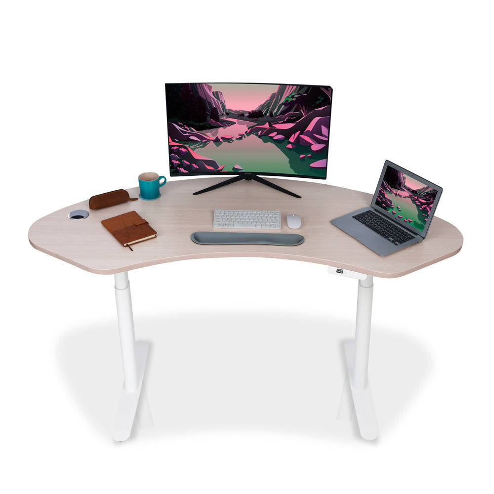 Bureau assis debout incurvé - DYNAMIC CURVE CIRCLE 160x73cm blanc-chene-clair