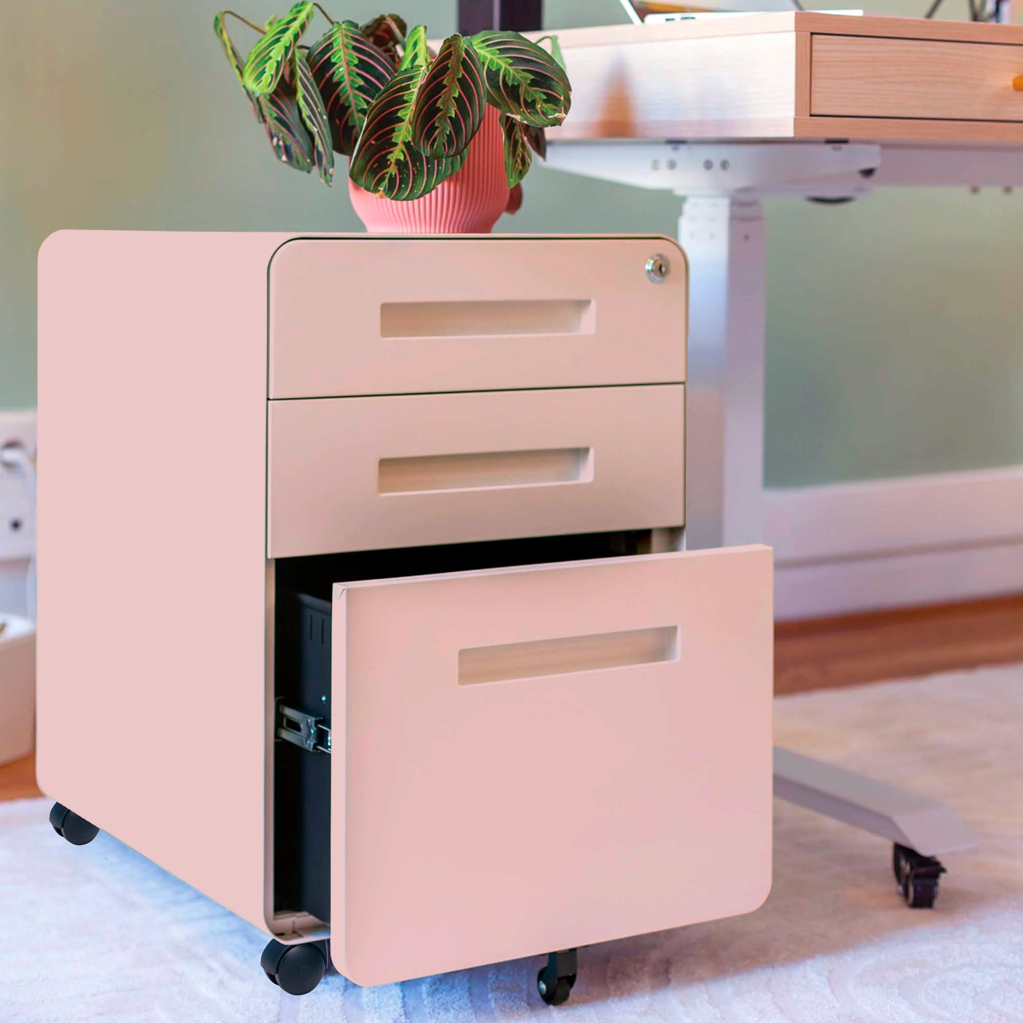 caisson en métal rose 3 tiroirs KQUEO_ambiance