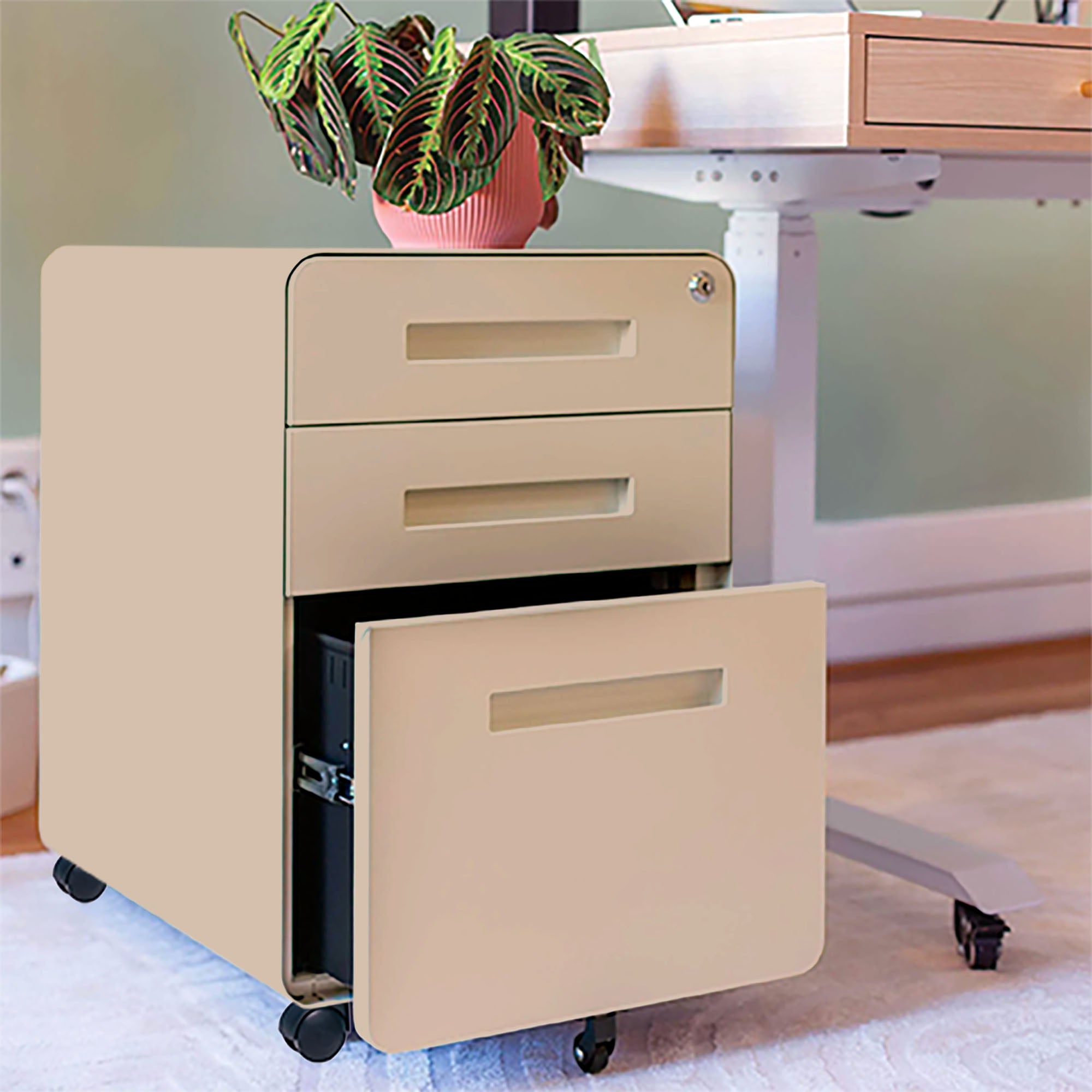 caisson en métal 3 tiroirs beige KQUEO_ambiance