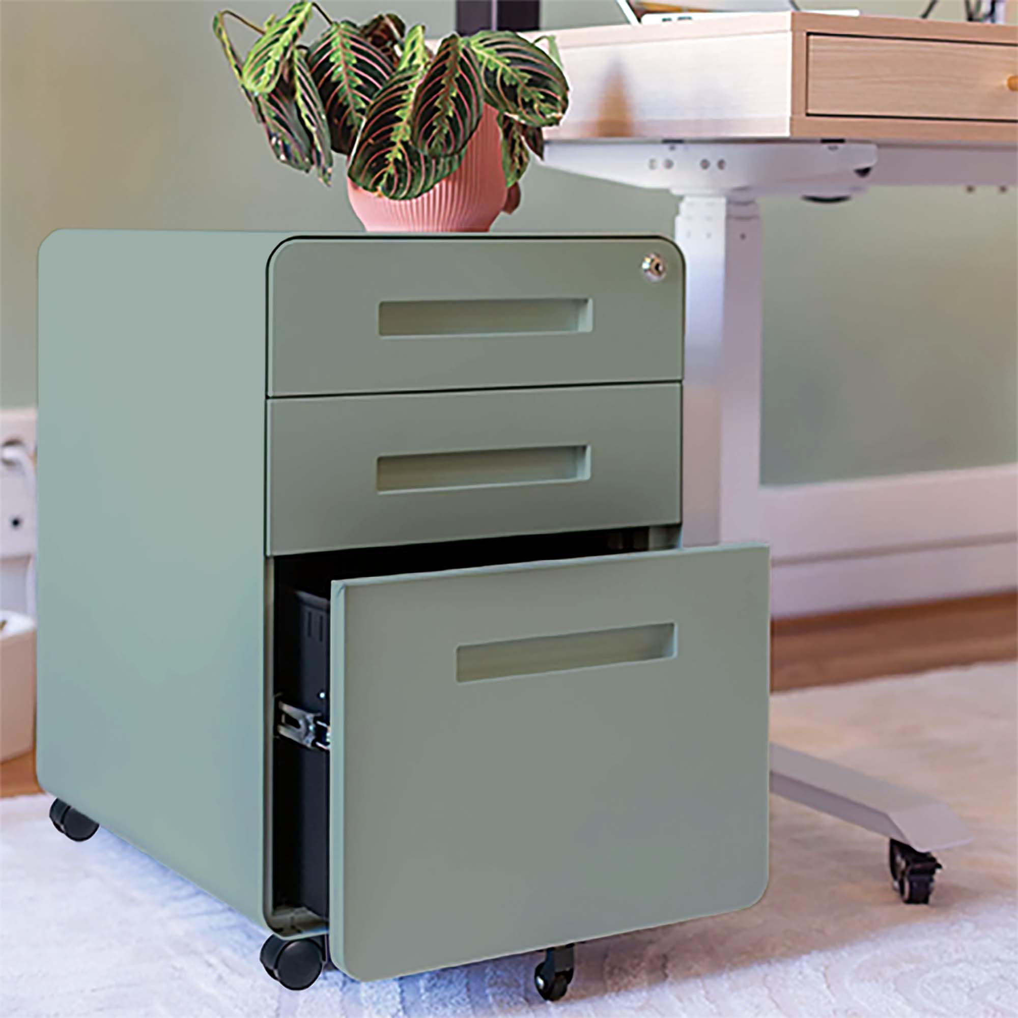 caisson en métal 3 tiroirs vert KQUEO_ambiance