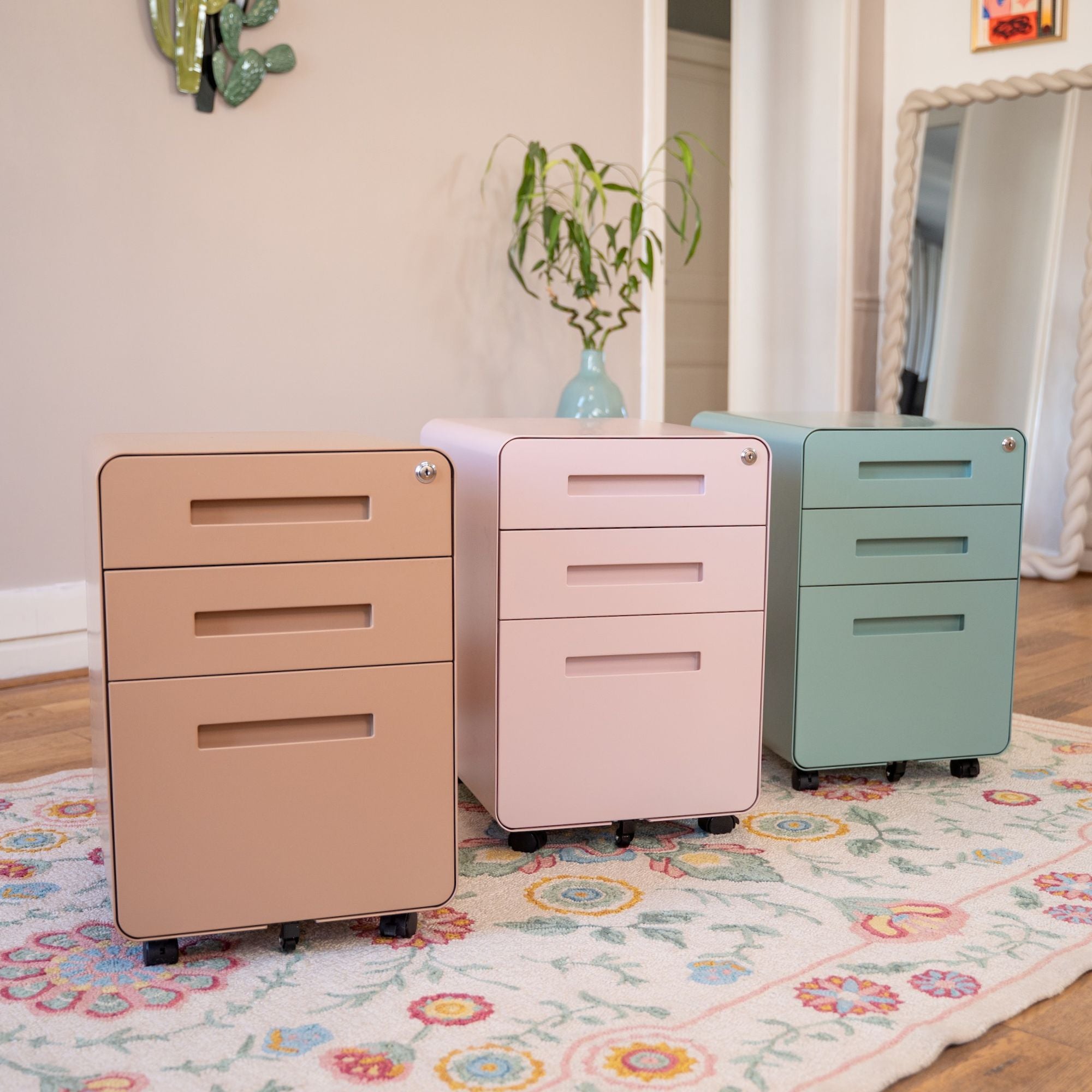 caisson de couleur beige, rose, vert KQUEO_ambiance
