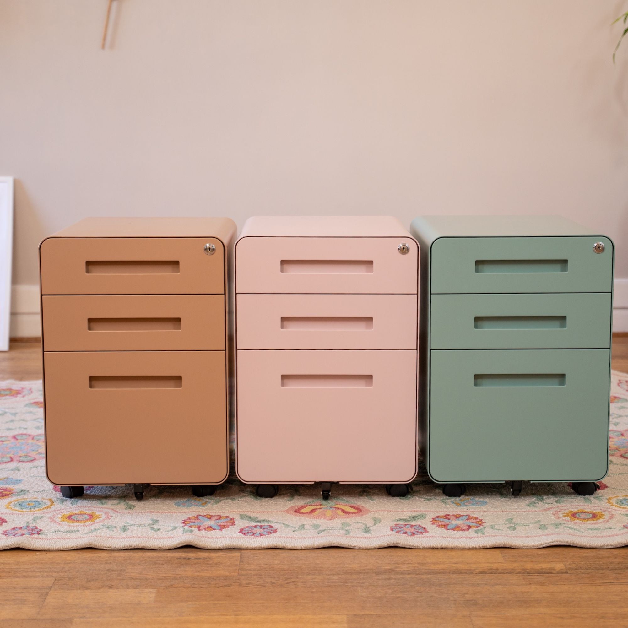 caisson de couleur beige, rose, vert KQUEO_ambiance