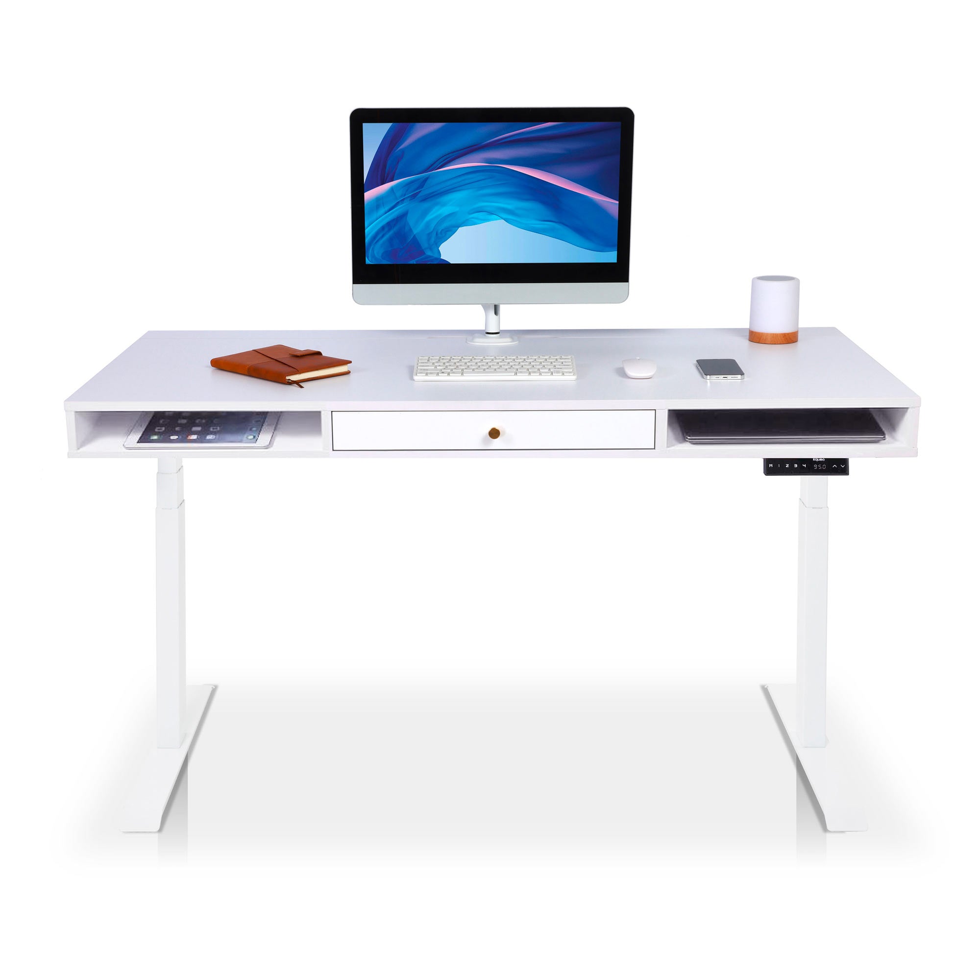 bureau assis debout space dynamic square avec trappe blanc 140cm