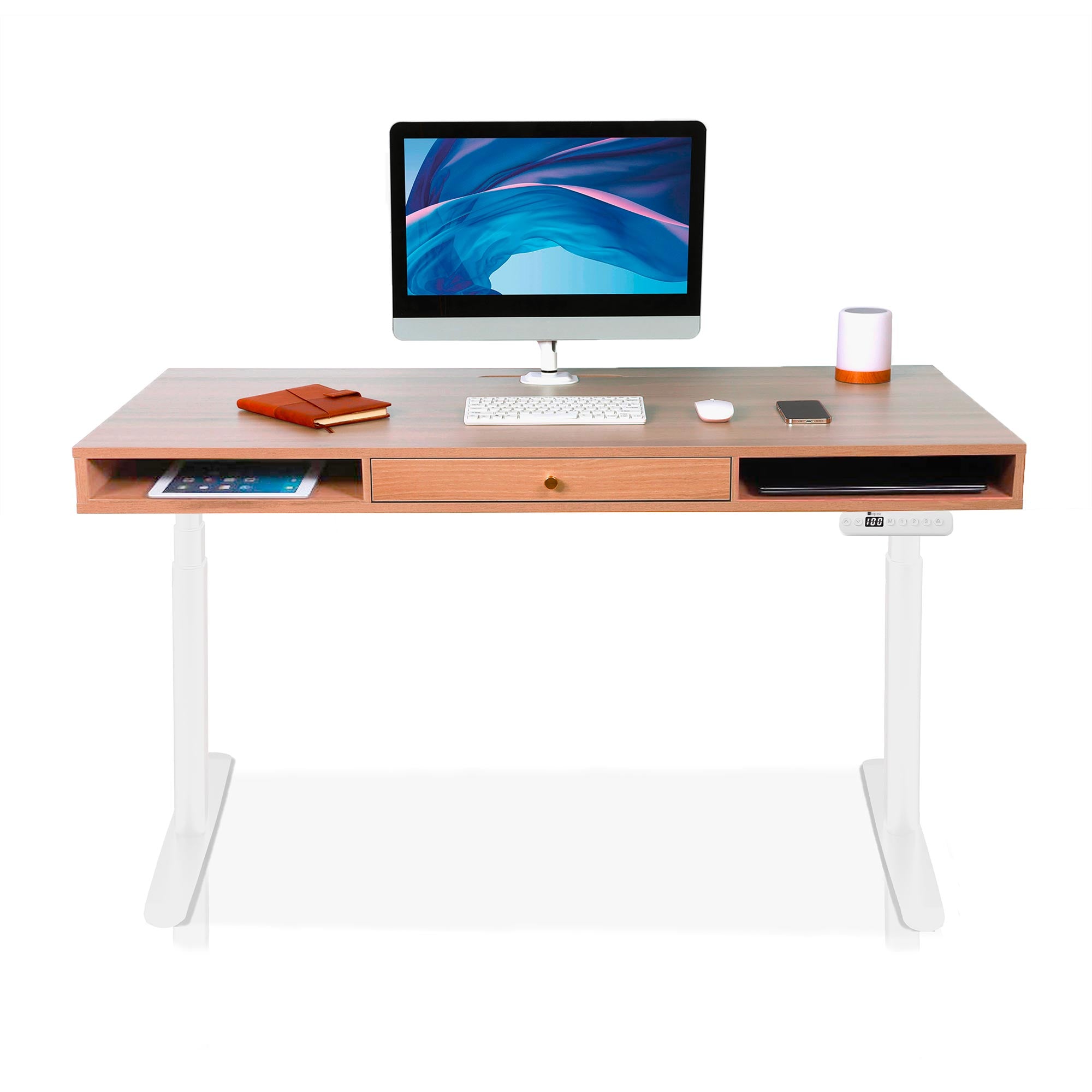 bureau assis debout SPACE DYNAMIC CIRCLE 1 tiroir coloris blanc chene