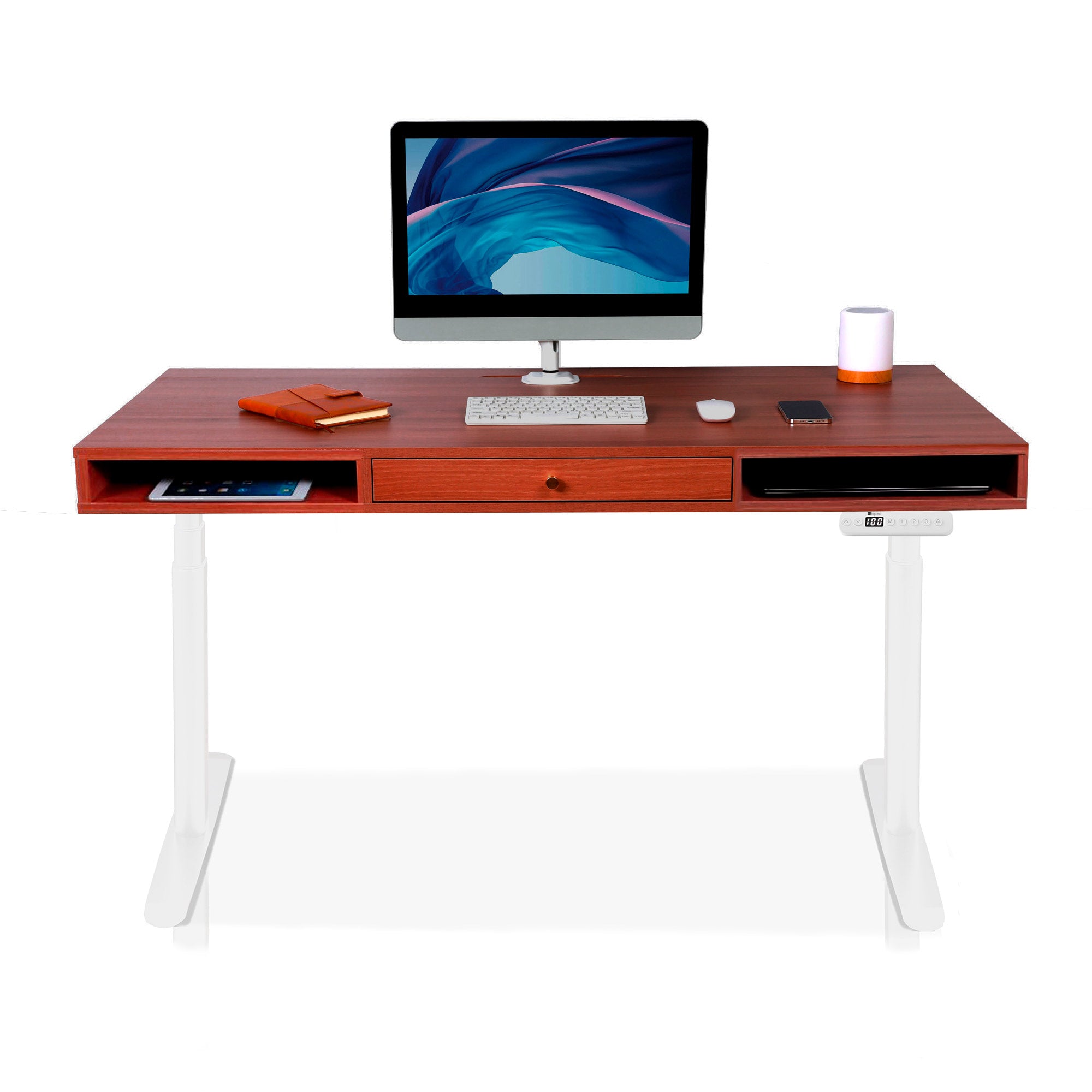 bureau assis debout SPACE DYNAMIC CIRCLE 1 tiroir coloris blanc chene acajou