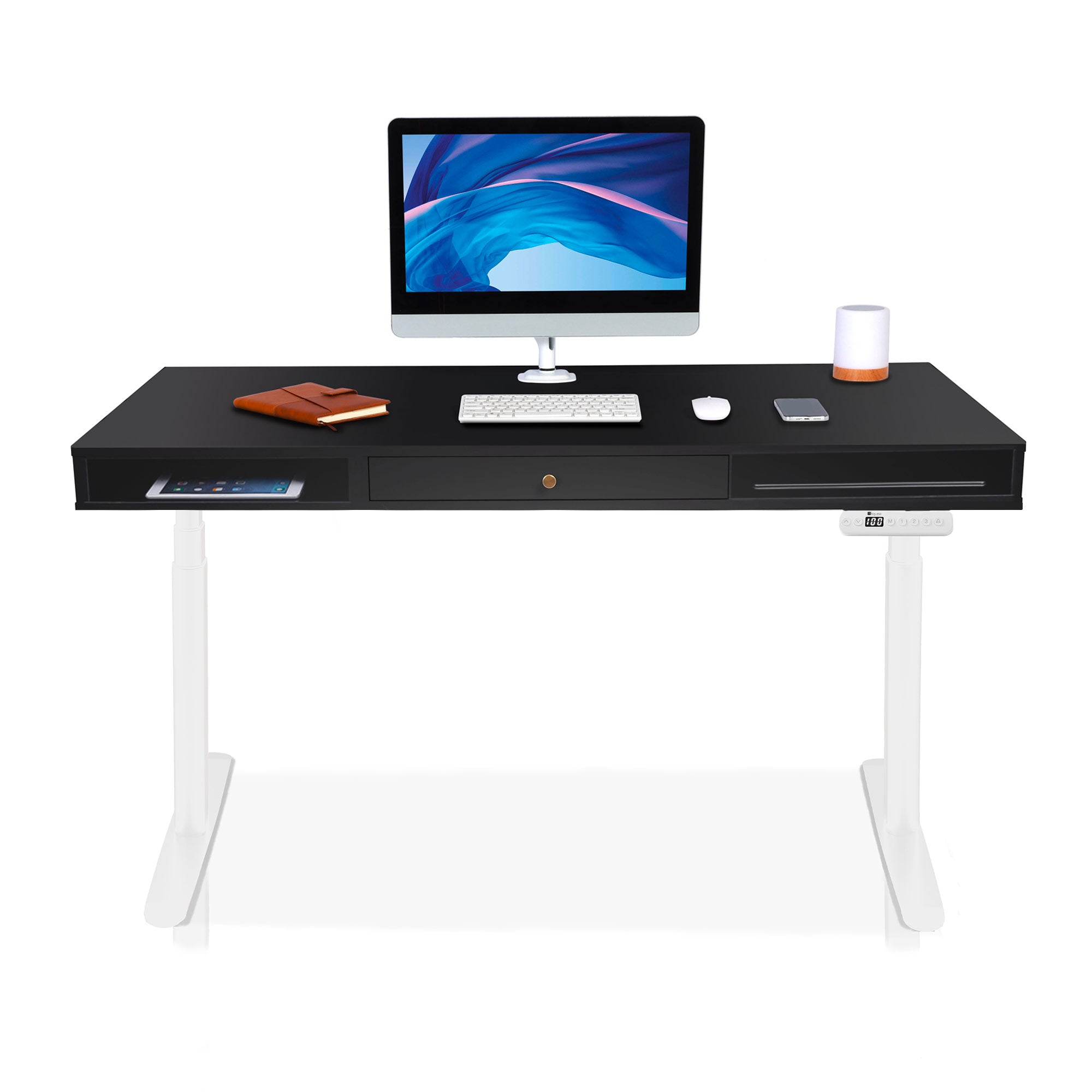 Bureau assis debout 1 tiroir - SPACE DYNAMIC CIRCLE 2 160x80 cm blanc-noir